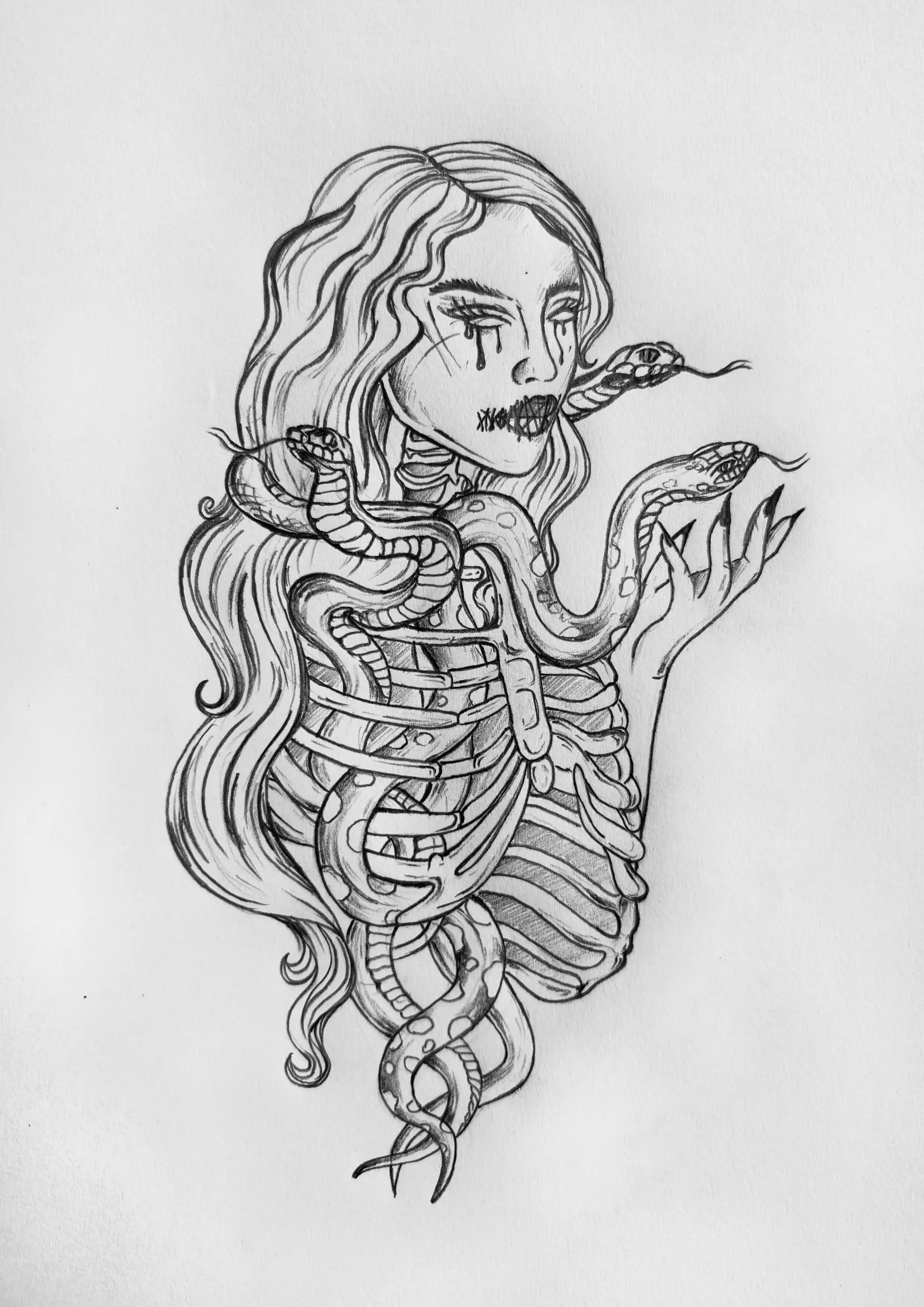 Detailed surreal portrait with snake forms