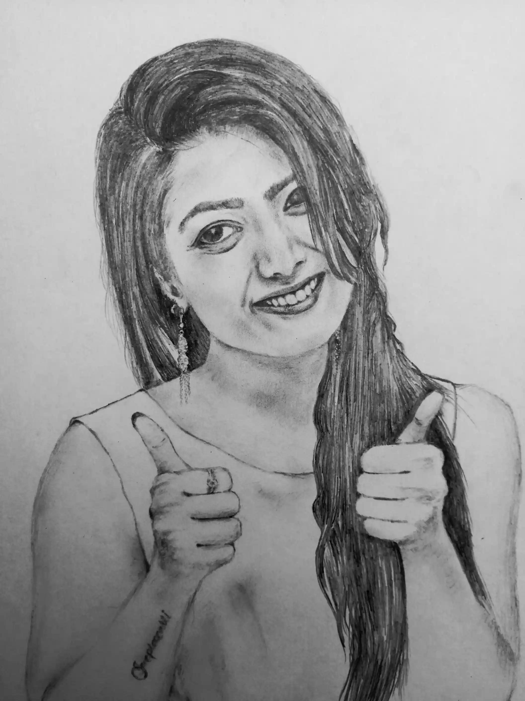 Pencil sketch portrait of smiling woman