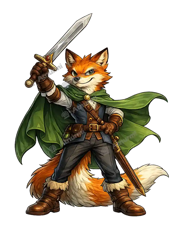 Cartoon Art Fox warrior Character with Sword - characters download preview by Atnurmi